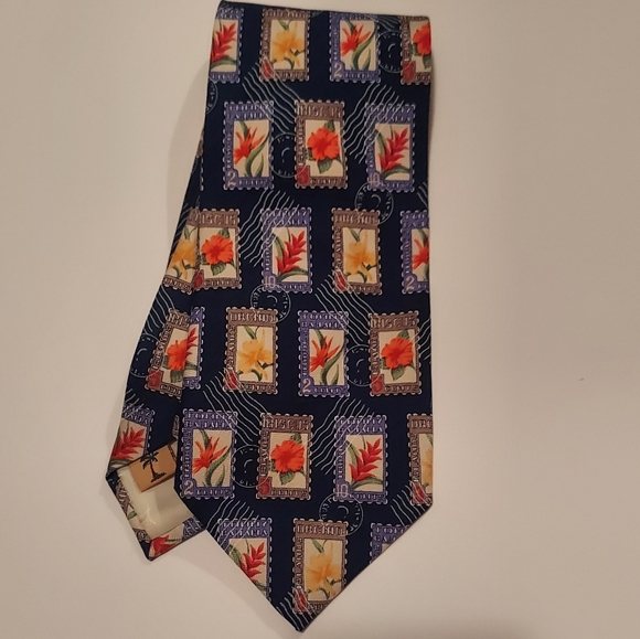 Tommy Bahama Other - Tommy Bahama handmade silk tie - floral postage stamps